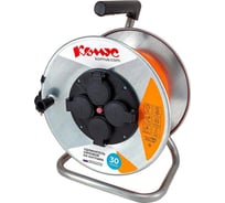 Удлинитель на катушке Комус металл пвс 3x1.5кв.мм 30м 16а 3600 вт ip44 заземление 4 розетки 1406200