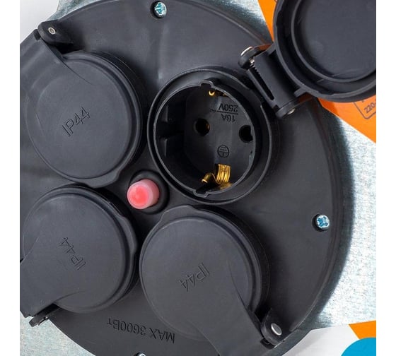Удлинитель на катушке Комус металл кг 3x1.5кв.мм 30м 16 а 3600 вт ip44 заземление 4 розетки, 1406199