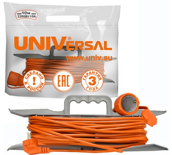 Удлинитель шнур на рамке UNIVersal УШ-10 IP-54 ПВС 3*0.75 1гн. з/к 10 м 9632021