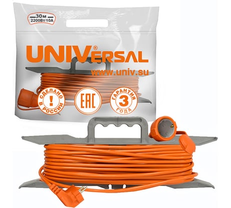 Удлинитель шнур на рамке UNIVersal УШ-10 IP-54 ПВС 3*0.75 1гн. з/к 30 м 9632024