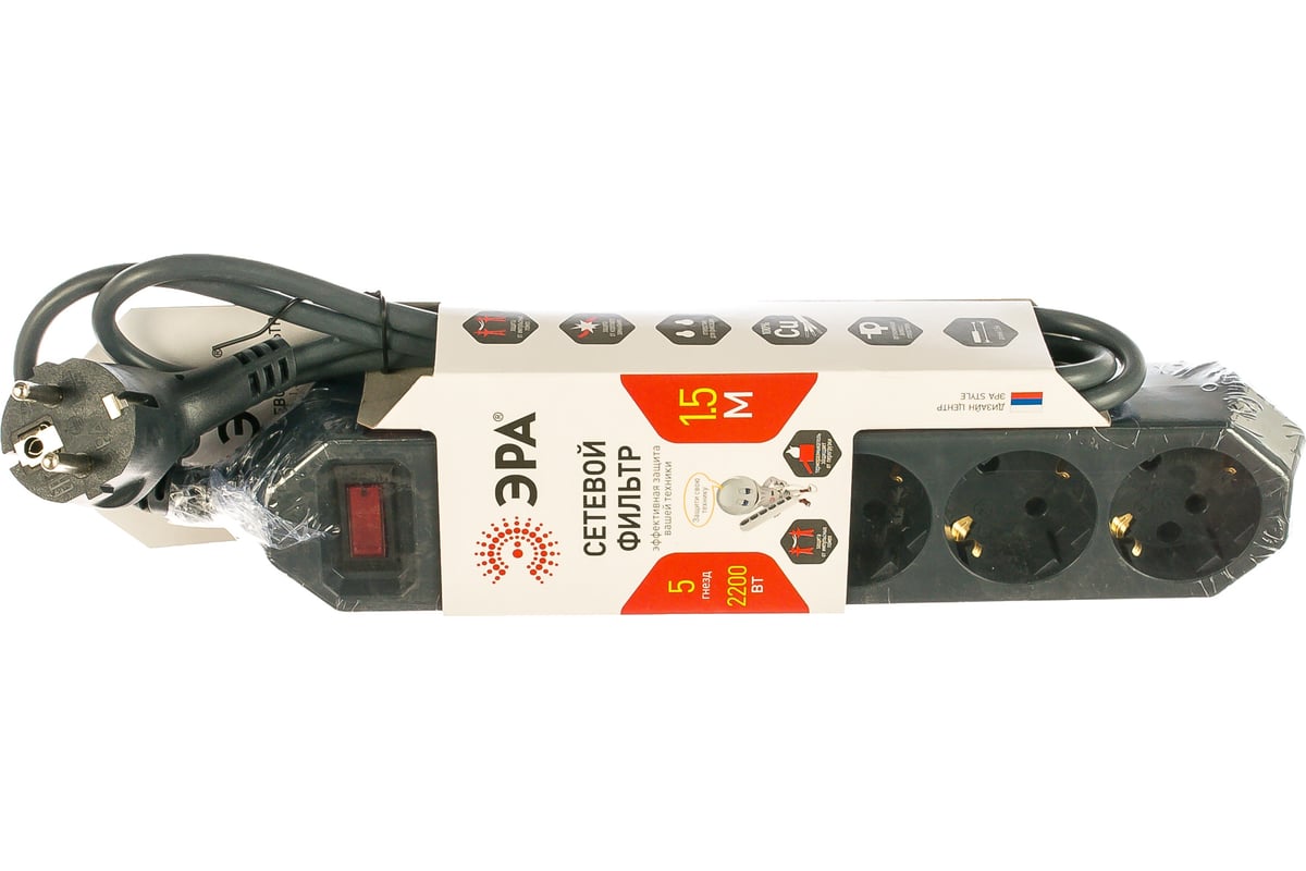 Сетевой фильтр ЭРА USF-5es-1.5m-B черный Б0019032 - выгодная цена ...