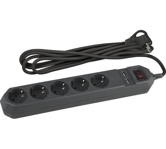Сетевой фильтр ЭРА USF-5es-1.5m-USB-B черный Б0019036