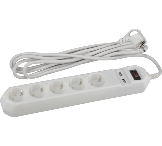 Сетевой фильтр ЭРА USF-5es-1.5m-USB-W белый Б0019037
