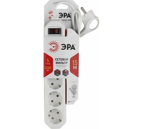 Сетевой фильтр ЭРА USF-5es-1.5m-W белый Б0019031
