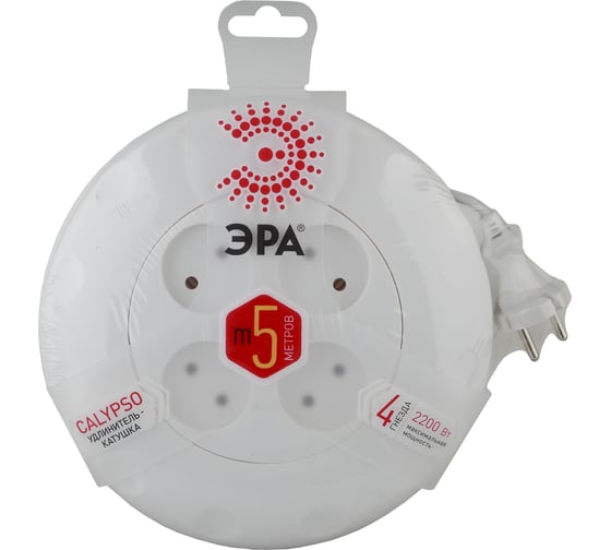 Удлинитель ЭРА UR-4-5m-W белый рулетка Б0019040