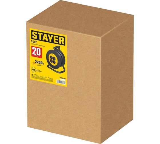 Удлинитель на катушке STAYER S 207 ПВС 2x0.75 20м 2200Вт 55073-20 55073-20_z02