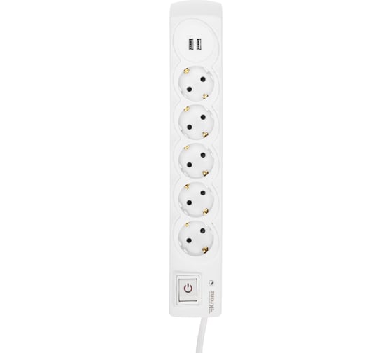Сетевой фильтр KRANZ 5 гнезд, 3м, 3x1,5мм², с автовыкл, 2 usb, белый KRANZ 13-4700