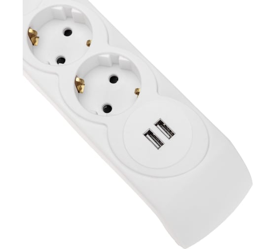 Сетевой фильтр KRANZ 5 гнезд, 3м, 3x1,5мм², с автовыкл, 2 usb, белый KRANZ 13-4700