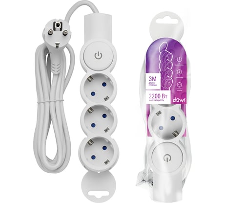 Удлинитель duwi 3 гнезда, с выключателем, с землей, со шторками, 3 м 32008 3