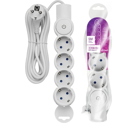Удлинитель duwi 4 гнезда, с выключателем, с землей, со шторками, 5 м 32015 1