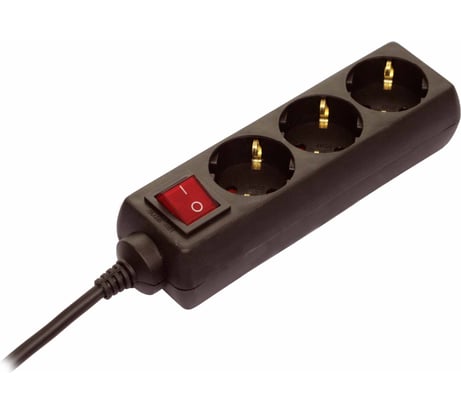 Удлинитель SCHWABE 3 розетки, 1.4м, выключатель, с подсветкой, кабель 3х1.5, 250В, 16А, 3500Вт, черный 11362AS