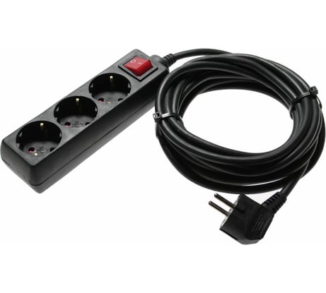 Удлинитель SCHWABE 3 розетки, 5м, выключатель, с подсветкой, кабель 3х1.5, 250В, 16А, 3500Вт, черный 11372AS