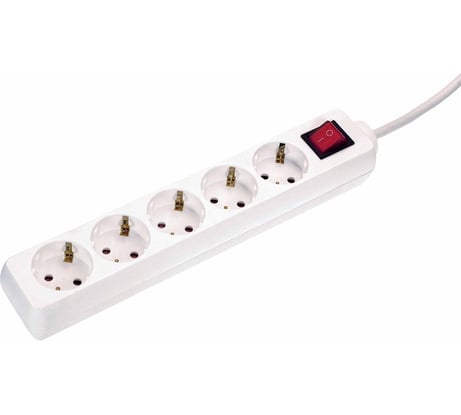 Удлинитель SCHWABE 5 розеток, 1.4м, выключатель, с подсветкой, кабель 3х1.5, 250В, 16А, 3500Вт, белый 35011AS