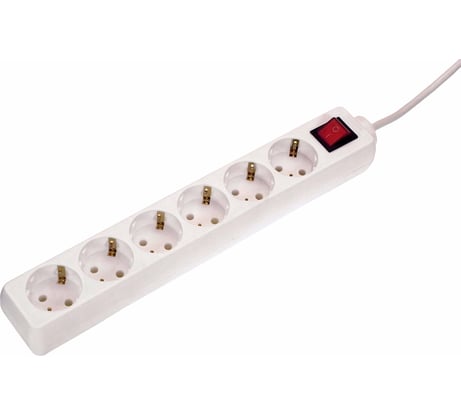 Удлинитель SCHWABE 6 розеток, 1.4м, выключатель, с подсветкой, кабель 3х1.5, 250В, 16А, 3500Вт, белый 11511AS