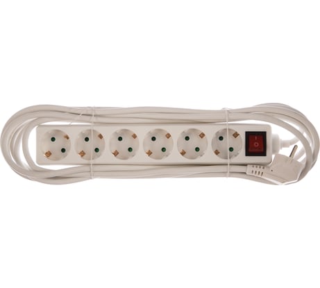 Удлинитель SCHWABE 6 розеток, 5м, выключатель, с подсветкой, кабель 3х1.5, 250В, 16А, 3500Вт, белый 11671AS