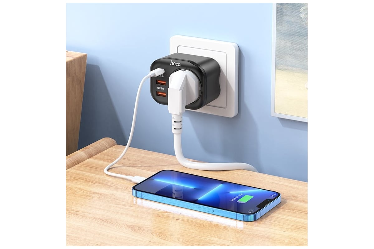 Сетевой фильтр Hoco на 1 розетку ns3 multifunctional 2xusb qc3.0, 3a, 18w,  1xusb-c pd20w (черный) 0L-00056006 - выгодная цена, отзывы, характеристики,  фото - купить в Москве и РФ