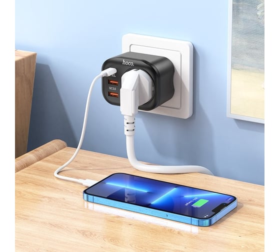 Сетевой фильтр Hoco на 1 розетку ns3 multifunctional 2xusb qc3.0, 3a, 18w, 1xusb-c pd20w (черный) 0L-00056006