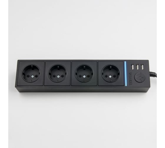 Розеточный блок Werkel WL20-04-03 4-х местный + 3 USB черный a03997 a039975