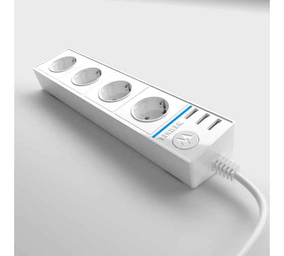 Розеточный блок Werkel 4-х местный + 3 USB белый a039974