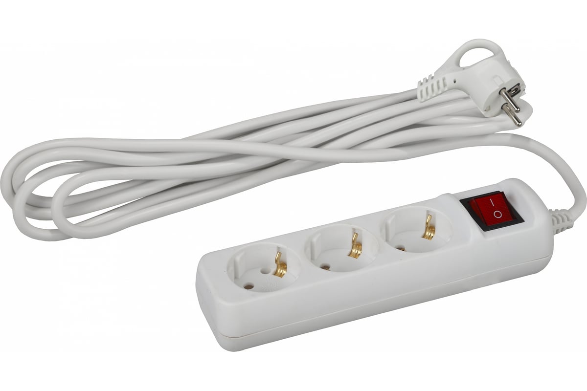 Удлинитель ЭРА U-3es-5m Россия с заземлением, 3x1мм2, 16A, ПВС, с выкл ...