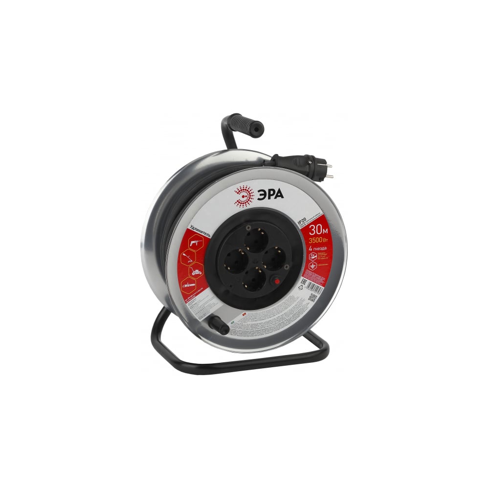 Силовой удлинитель на металлической катушке ЭРА RM-4-3x1.5-30m с ...