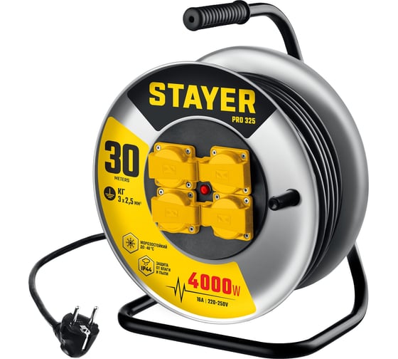 Силовой удлинитель на стальной катушке STAYER Pro 325 КГ 3x2.5 30м 55076-30_z01 1