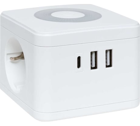 Удлинитель EKF "Куб" 2 гнезда 2USB 2,4А+Type C + Ночник 1,3 метра 1мм2 UBA-CUB-2-TC