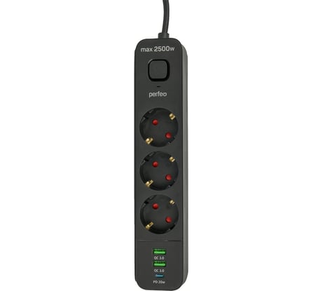 Сетевой фильтр Perfeo "power spring", 2500w, 4,0м, 3 розетки PF_D0006 30017532