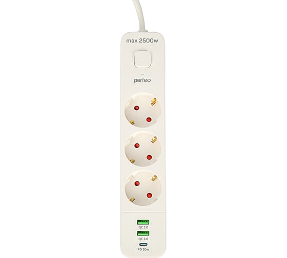 Сетевой фильтр Perfeo "power spring", 2500w, 4,0м, 3 розетки PF_D0004 30017531
