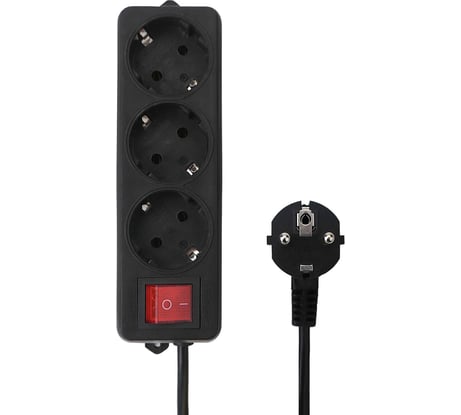 Удлинитель Гарнизон 3р 10а 3м с выключателем и заземлением, черный, EL-NB-G3-B-3