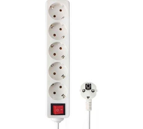 Удлинитель Гарнизон 5р 16а 7м с выключателем и заземлением, белый, ELB-G5-W-7
