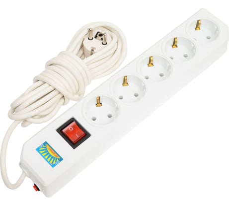 Сетевой фильтр ПЕРЕСВЕТ+ удлинитель на 5 гнезда, шнур ПВС 3х0,75, 5м 4620003921933