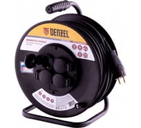 Силовой удлинитель на стальной катушке DENZEL, КГ 3х1,5 мм, 50м, 4 розетки, 16А, 95988