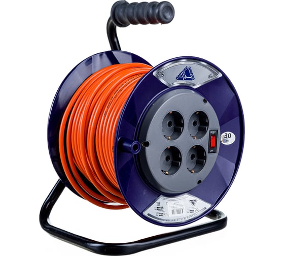Удлинитель Партнер-Электро PowerLine 4 гн. с/з с выкл. ПВС 3х0,75 ГОСТ 6A 30м UK204B-430DB