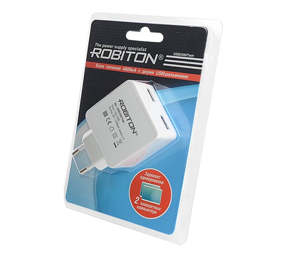 Блок питания Robiton USB2400/TWIN 4800мА с 2 USB выходами BL1 13909