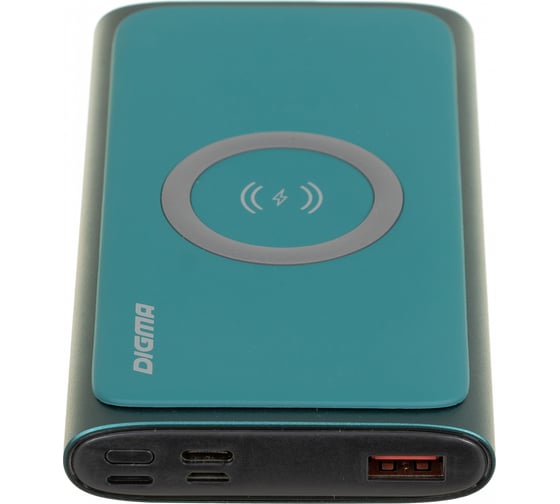 Мобильный аккумулятор DIGMA DGPQ10G 10000mAh QC PD 3A беспров.зар. зеленый (DGPQ10G22CGN) 1455647