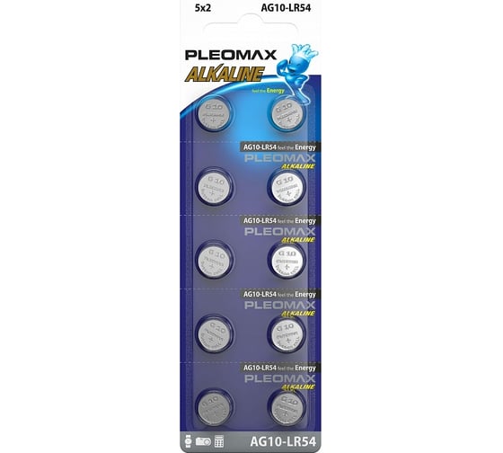 Батарейки Pleomax AG10 (389) LR1130, LR54 Button Cell (100/1000/70000) Б0061010 1