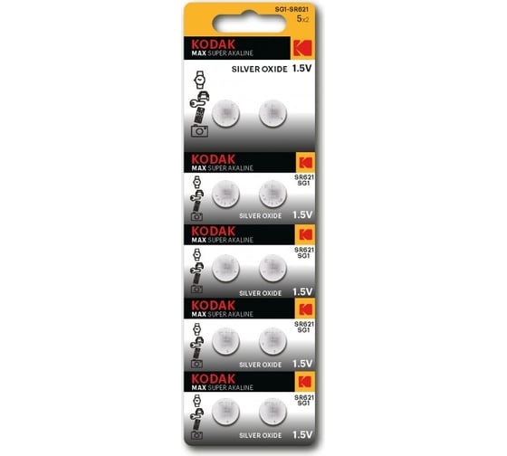 Батарейки Kodak SG1 (364) SR621, SR60 MAX Silver Oxid Button Cell (10/100/2000) Б0053482