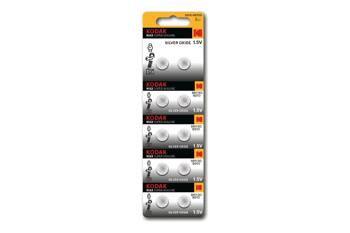 Батарейки Kodak SG10 (389) SR1130, SR54 MAX Silver Oxid Button Cell  (10/100/2000) Б0053485 - выгодная цена, отзывы, характеристики, фото -  купить в Москве и РФ