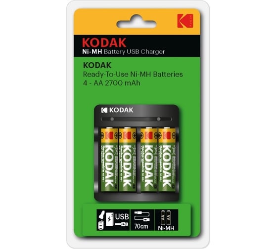 Зарядное устройство для аккумуляторов Kodak USB Overnight charger with 4 x AA 2700 mAh K4AA/AAA (6/4 Б0056003
