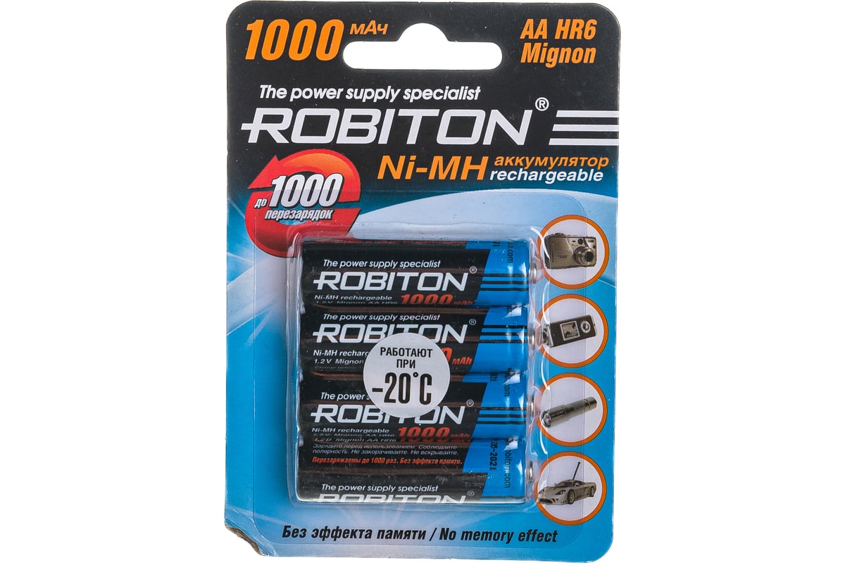 Аккумулятор ROBITON 1000MHAA-4 BL4 (4 шт.) 11883 - выгодная цена, отзывы,  характеристики, фото - купить в Москве и РФ