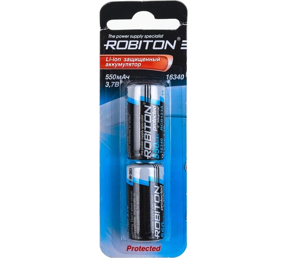 Аккумулятор ROBITON 16340 550мАч с защитой, 3.7В, BL2, 2шт 12224
