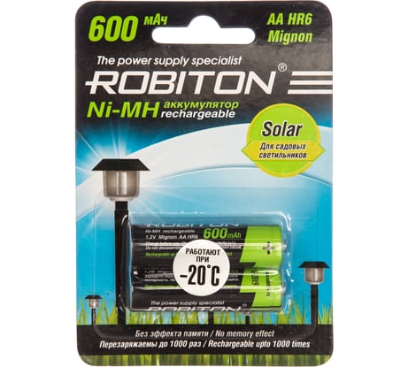 Аккумулятор ROBITON 600MHAA-2 SOLAR BL2 (2шт) 13905