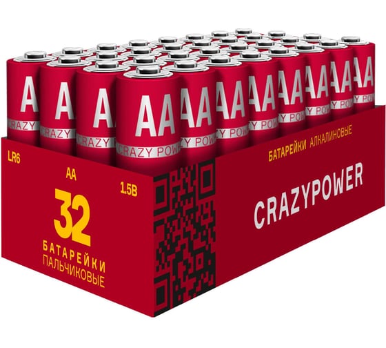 Батарейка Элемент питания алкалиновый CRAZYPOWER AA/LR6 (упаковка 32 шт) 5041516