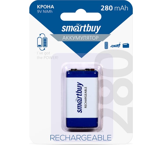 Аккумулятор Smartbuy nimh 9v /1bl 280 mah (25/200) SBBR-9V-1B280