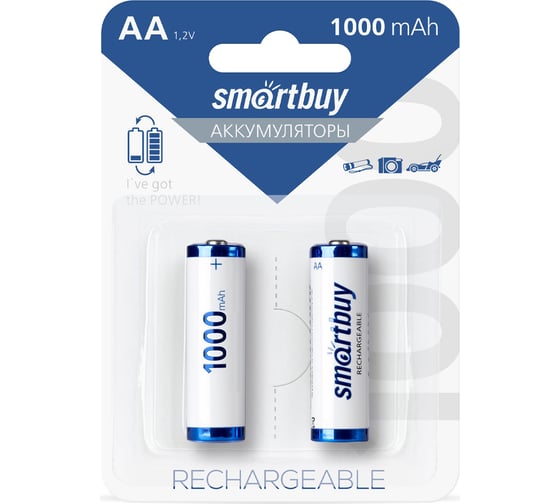 Аккумулятор Smartbuy nimh aa/2bl 1000 mah (24/240) упаковка 2 шт. SBBR-2A02BL1000