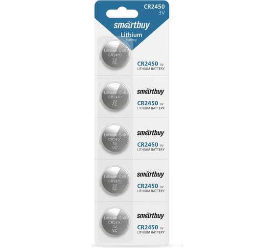 Элемент питания Smartbuy литиевый, cr2450/5b (100/2000) упаковка 5 шт. SBBL-2450-5B