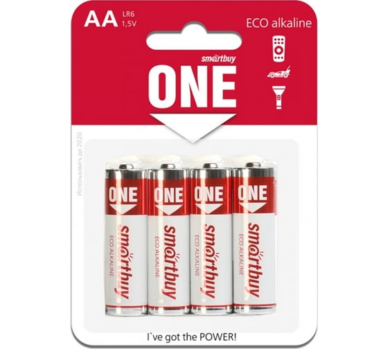 Батарейка Smartbuy алкалиновая one lr6/4b (48/480) упаковка 4 шт. SOBA-2A04B-Eco