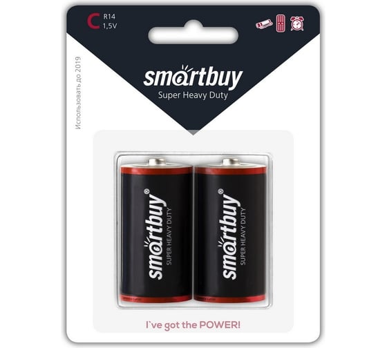 Батарейка Smartbuy солевая r14/2b (12/192) упаковка 2 шт. SBBZ-C02B