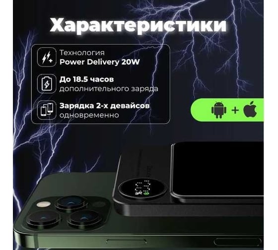 Внешний аккумулятор ZDK 10000 мАч, с магнитной беспроводной быстрой зарядкой Q9MPB1015Grey